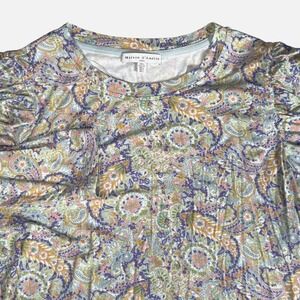 Maison d'Amelie Paris Womens L Paisley Ruched Puff Shoulder Long Sleeve Top